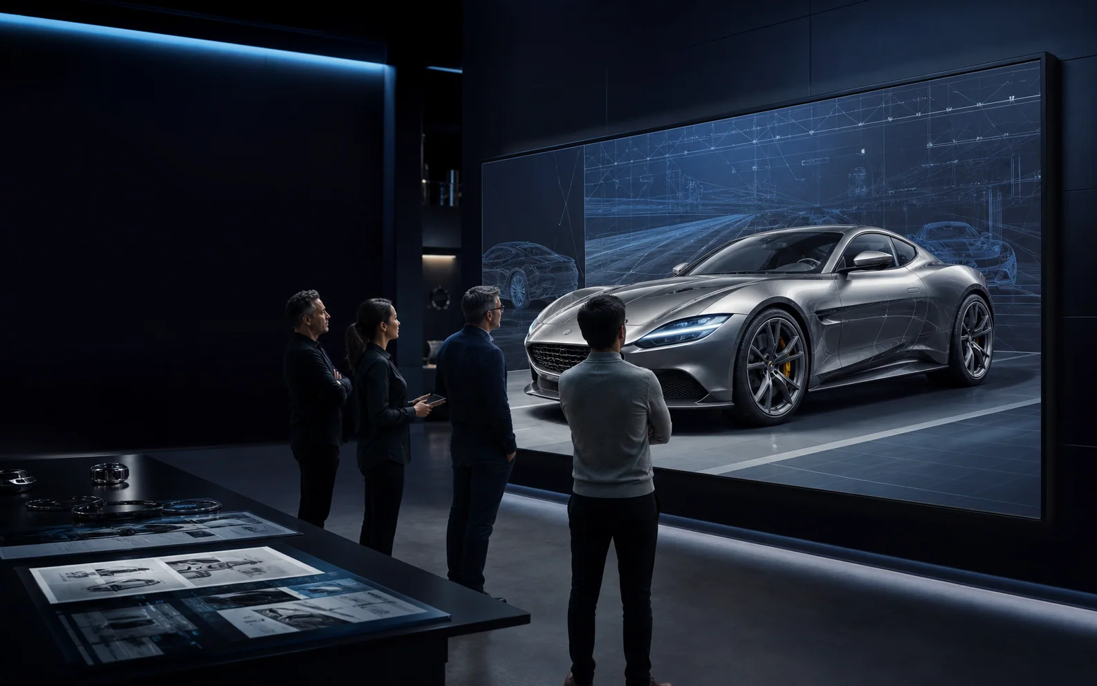 Engineers viewing an automotive model on a glasses-free 3D display